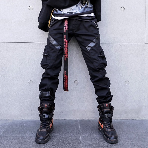 Leather Pocket Splice Casual Cargo Pant