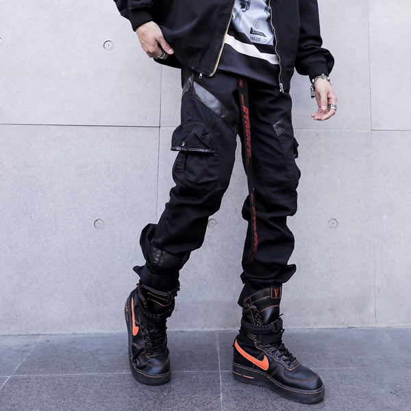 Leather Pocket Splice Casual Cargo Pant